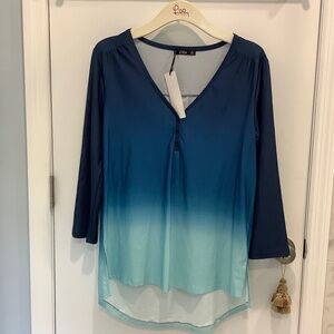 NWT Lily By Firmiana Ocean Blue Ombre long sleeve tunic top Medium